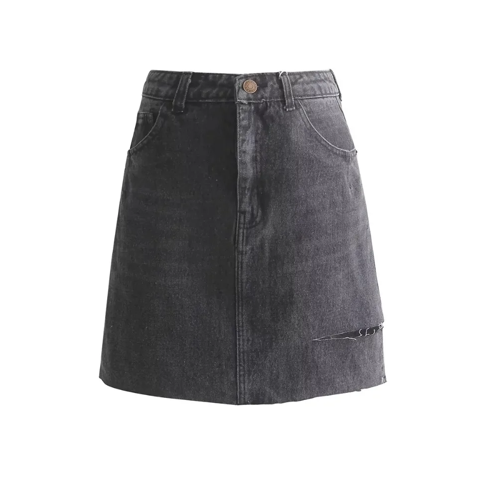 

Summer Vintage Hole Denim Skirt Sexy High Waist Pencil Skirt Women Casual Jean Mini Skirt