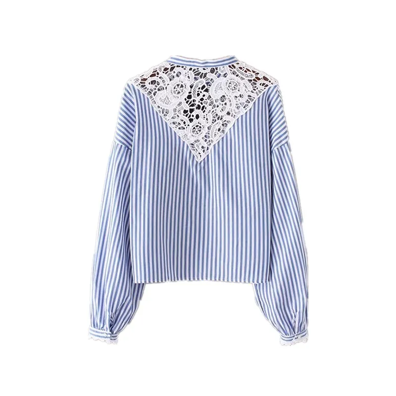 Женский Кружевной укороченный топ в стиле пэчворк рубашка полоску блузка с