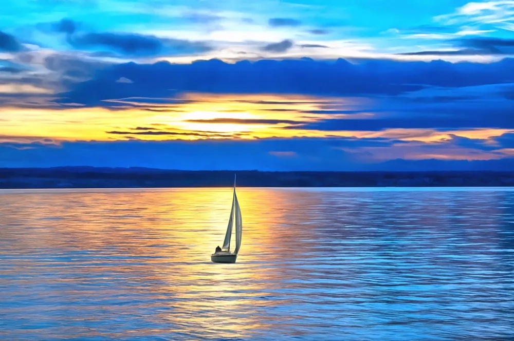 3D Curtain Printed Sunset And Sea Boat Scenery Bathroom Shower Custom Any Size Blackout | Дом и сад