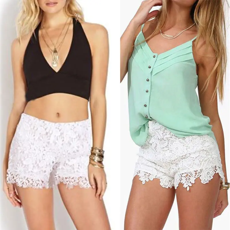 Summer Womens Sweet Cute Crochet Tiered Lace Shorts Skorts Short Pants | Женская одежда