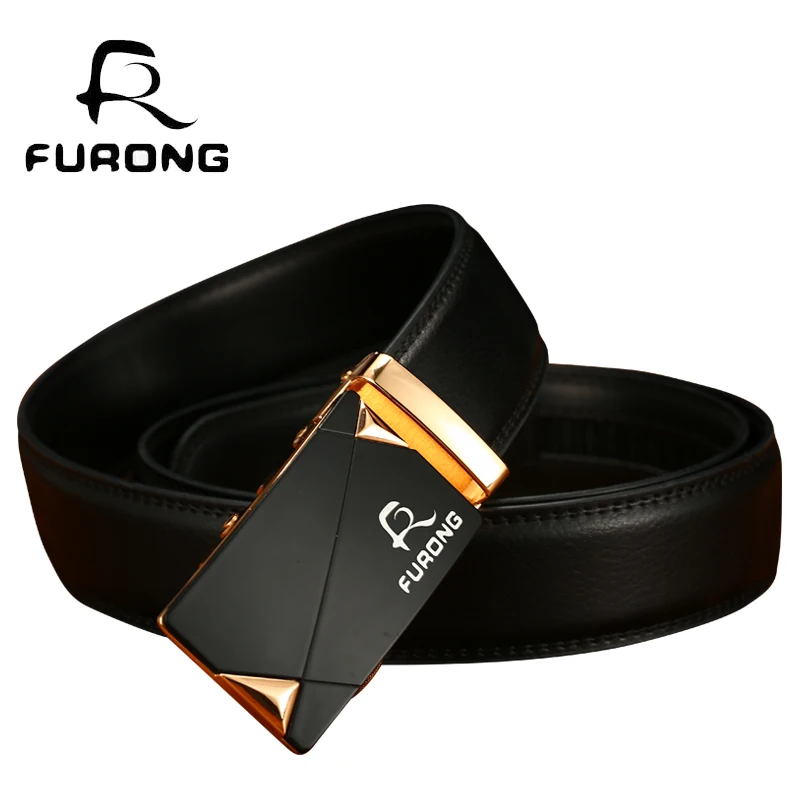 FURONG Business Man Belts 100% Cow Leather Men Automatic Belt, Original Brand Strap Metal Fine Alloy Luxury Leather Belts