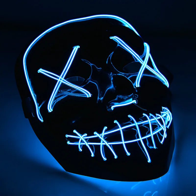 Blue led mask Светодиодный Хэллоуин маска неоновый вечерние страшно чистки маска, подарок ко дню рождения с Фестиваль взрослых световой светильник светятся в темноте с жутким черепом Косплэй - Цвет: Blue led mask