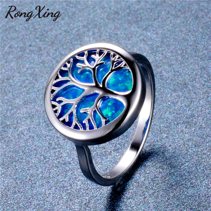 RongXing новый большой круглый камень синий огненный опал дневное дерево кольца для