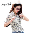 Рубашка женская в клетку с коротким рукавом, хлопковая Повседневная рубашка в стиле Хай-стрит, в полоску, с отложным воротником, 2021