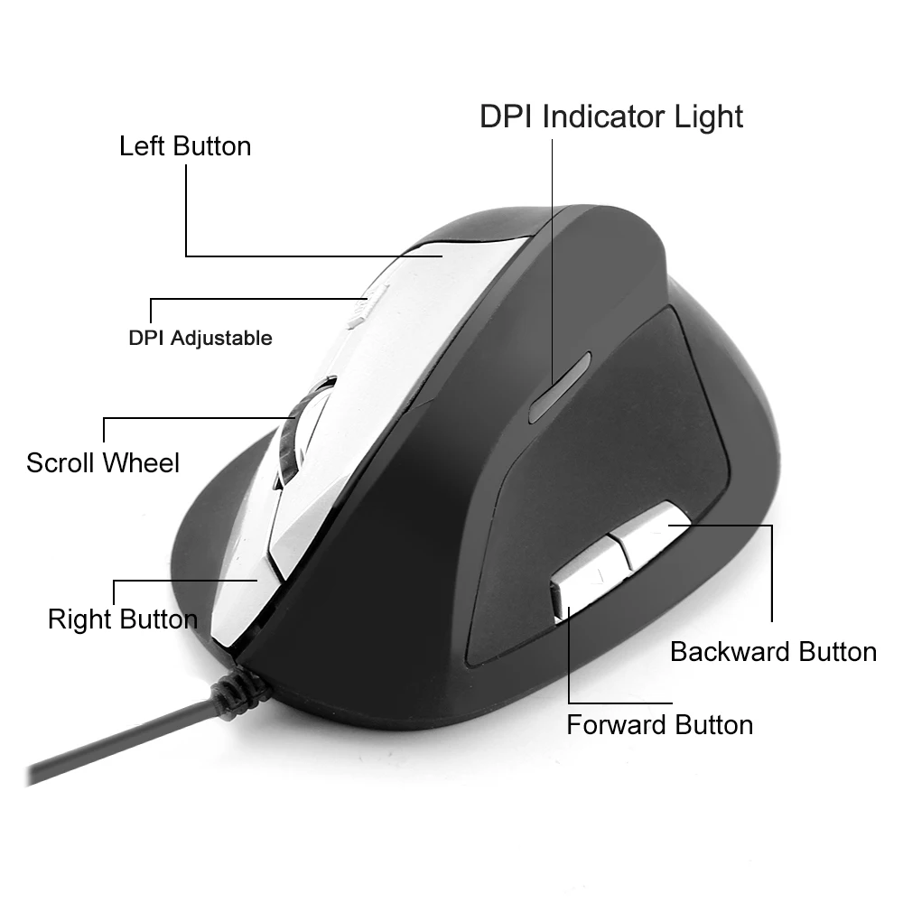 CHYI проводная мышь эргономичная Вертикальная оптическая USB кабель 6D 800 1000 1200 1600 dpi с