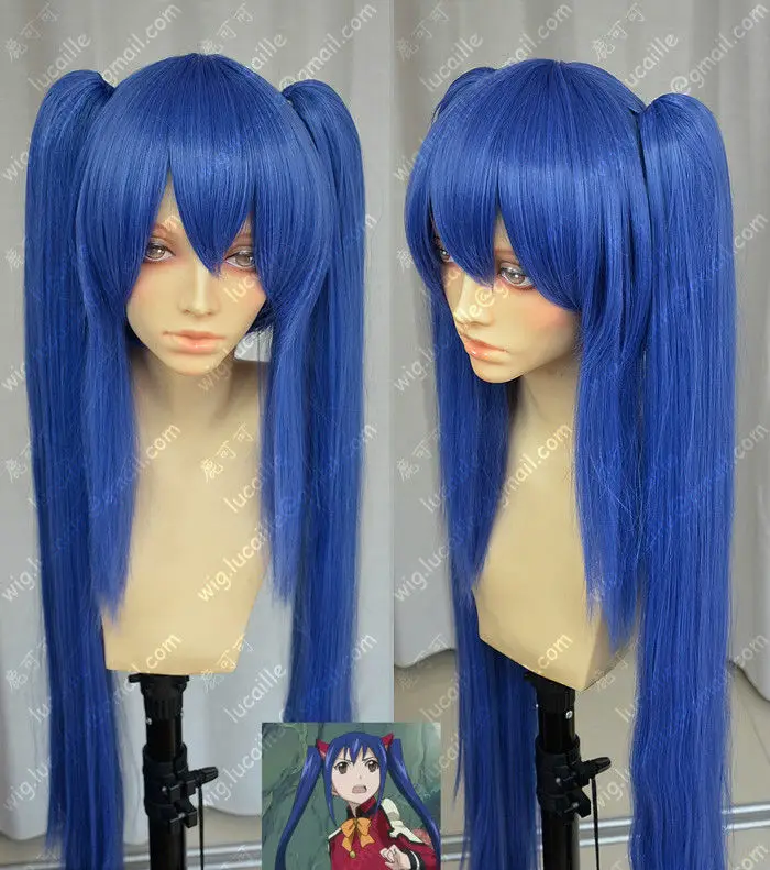 LL HOT sell Free Shipping &gt&gt&gt Fairy Tail Wendy Dark Blue Double Ponytail Cosplay Wig |