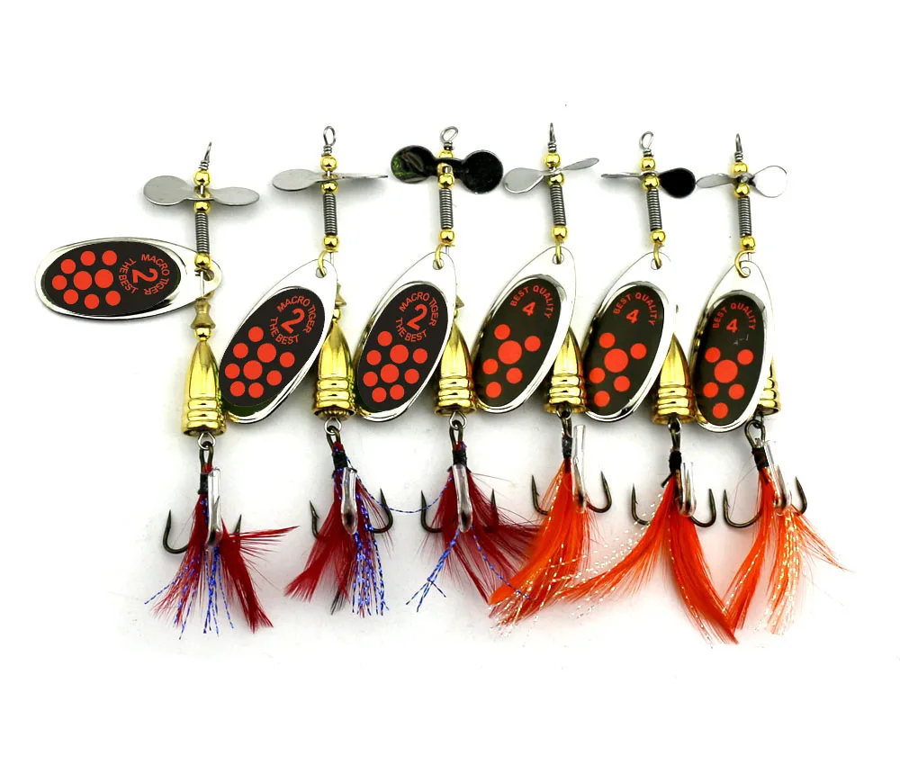 RED dot dressed treble hook inline spinner Bait black fury Fishing Lure Bass salmon trout musky Fly Sequins Pesca Carp | Спорт и