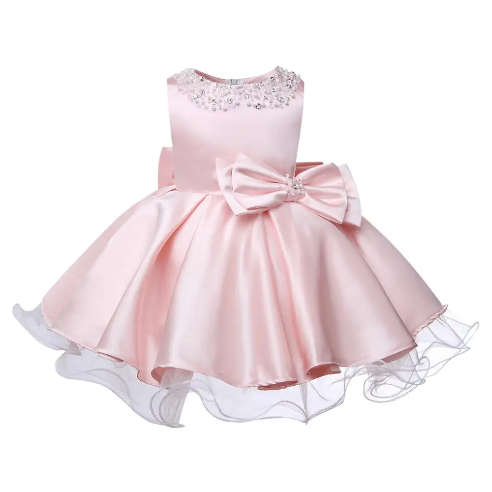

Pink Lace Beads Baby Flower Christening Gowns Baptism Clothes Newborn Kids Girls Birthday Princess Infant Party Dresses Costume