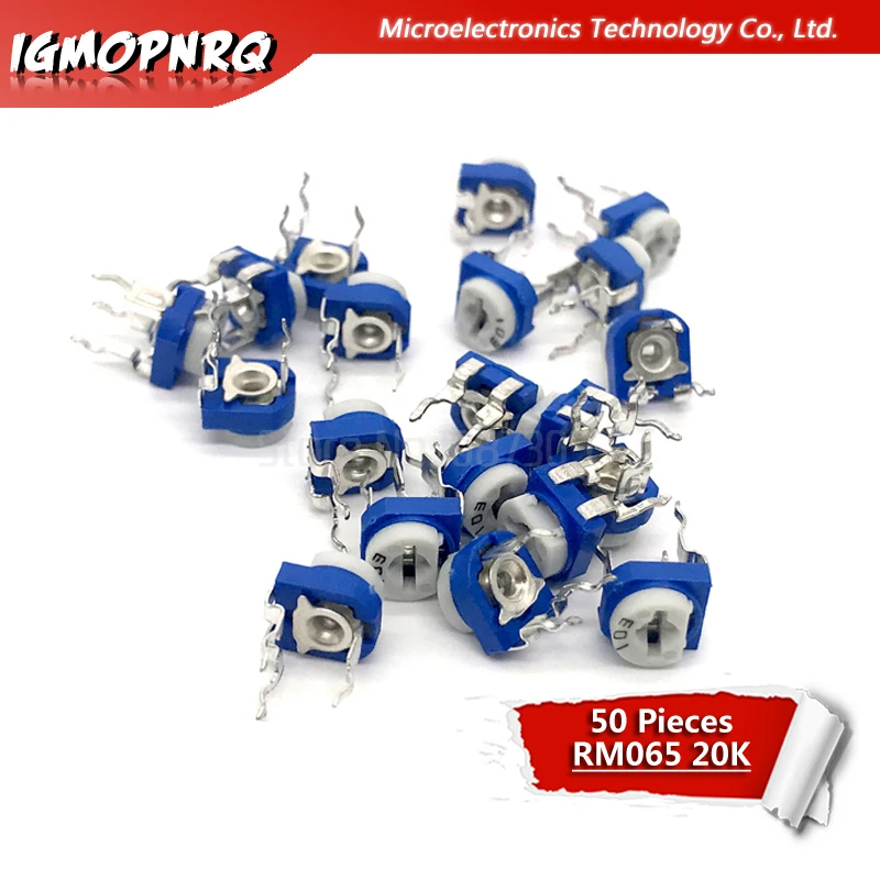 

50pcs RM065 RM-065 20K ohm 203 Trimpot Trimmer Potentiometer horizontal Blue and white potentiometer