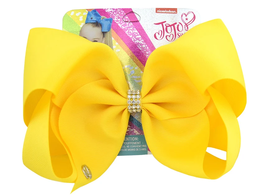 " Jumbo JOJO твердые девушки Луки для волос Стразы Grosgrain ленты Hairbows бутик клип головной убор бант Детские аксессуары для волос
