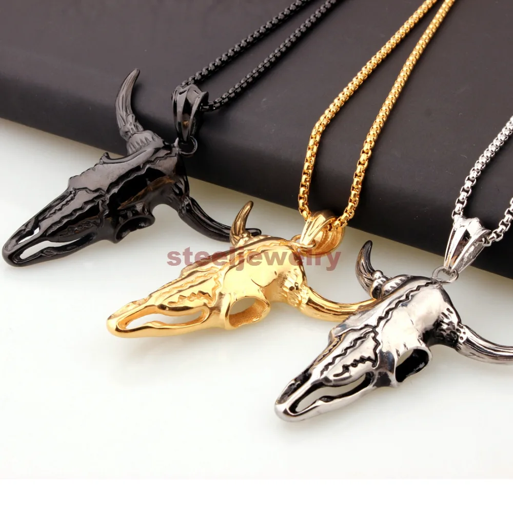 Мужские украшения серебряный/черный/золотой кулон с черепом буйвола из
