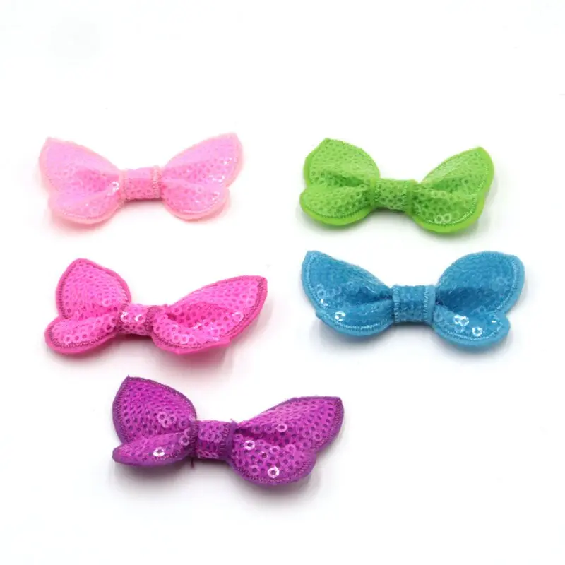 700pcs/lot DHL Free Shipping Hair Flower without Cips Sequin Bows Knot Appliqued Girls' Hair Accessories Sequin Hair Bows