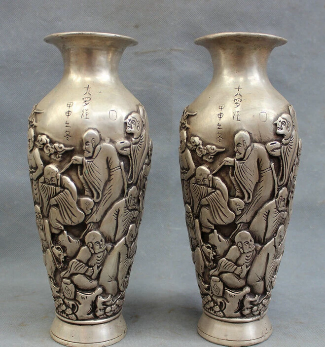 10 &quotКитайская Серебряная буддистская 18 статуя Будды парная ваза для цветов | Дом