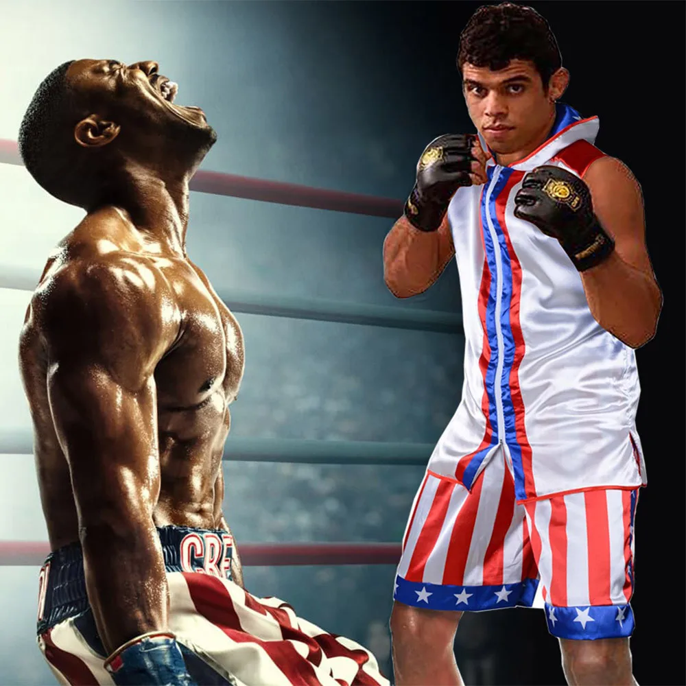 Дети боксерский костюм Creed 2 костюм Адонис Джонсон костюм для бокса для мальчиков Спортивная форма Creed месть костюм для косплея, толстовка с капюшоном с короткими