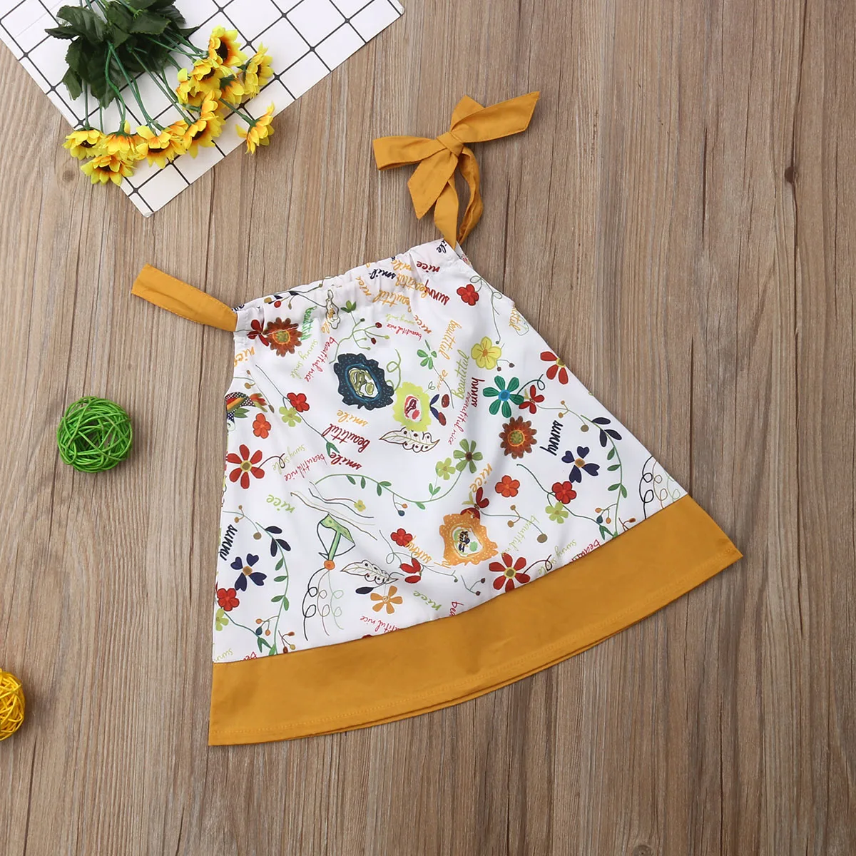 Модное детское платье без рукавов с цветочным рисунком для маленьких девочек