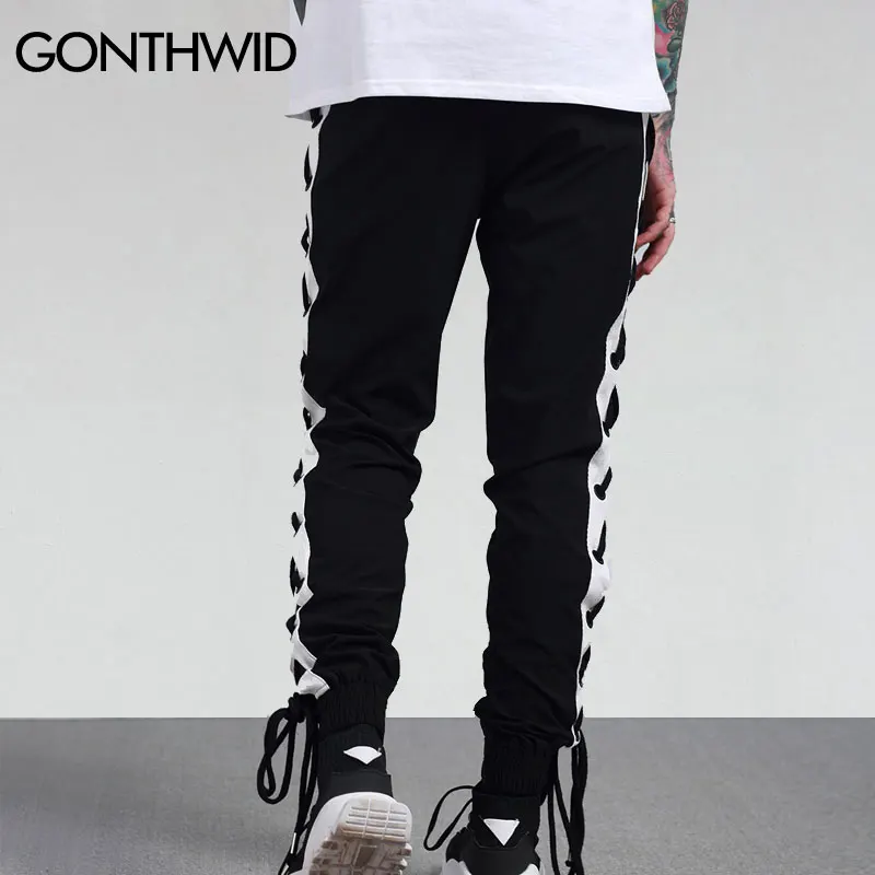 GONTHWID сбоку крест кружево до джоггеры брюки для девочек мужские осень 2017 г. шнурок