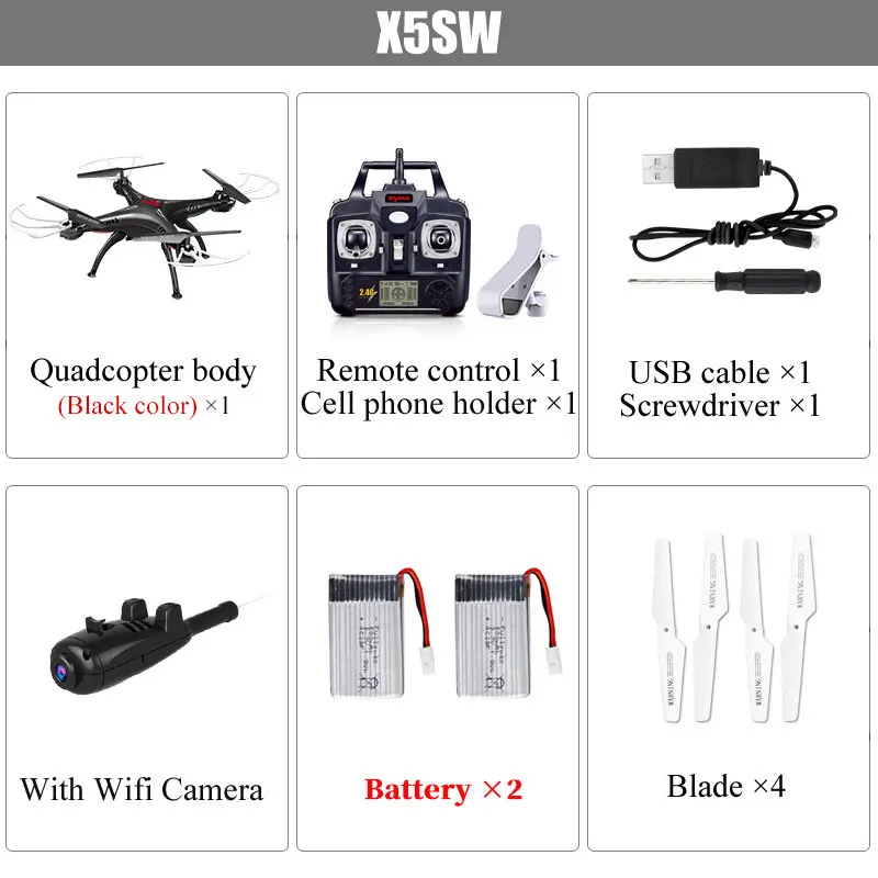 X5SW Black 2 Battery SYMA X5UW селфи Дрон RC камера для дрона HD Wifi FPV в режиме реального времени Трансмиссия X5SW Дрон контроллер Вертолет Самолет Квадрокоптер - Цвет: X5SW Black 2 Battery