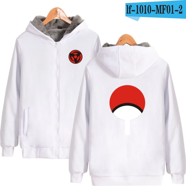 white Аниме Наруто зимние толстовки Флисовая теплая куртка плотное пальто Uchiha Hatake Uzumaki клановый значок толстовка с капюшоном одежда унисекс - Цвет: white