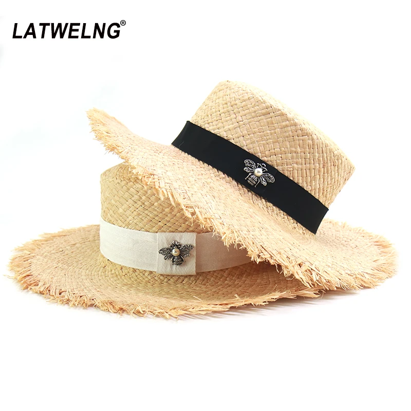 

New Fashion Bee Decoration Straw Hats For Women Soft Raffia Beach Hat Girls Summer Sun Visor Hats Dropshipping Wholesale
