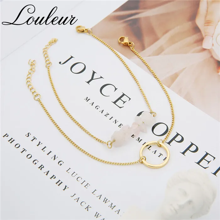 Gold Louleur 2 шт женские круглые браслеты на босую ногу сандалии ювелирные изделия ноги цепь розовый камень лодыжки пляжные браслеты на ногу браслеты для женщин - Окраска металла: Gold