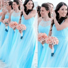 Blue Bridesmaid Dresses 2019 Crew Neckline Pleats A Line Chiffon Maid of Honor Dresses Wedding Party