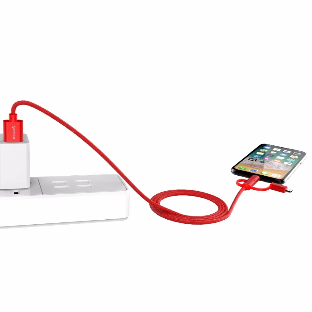 ORICO 3 в 1 type C Micro USB C кабель для iPhone 8X7 6 6S Plus iOS 10 9 8 samsung Nokia USB быстрая зарядка нейлоновые Кабели шнур