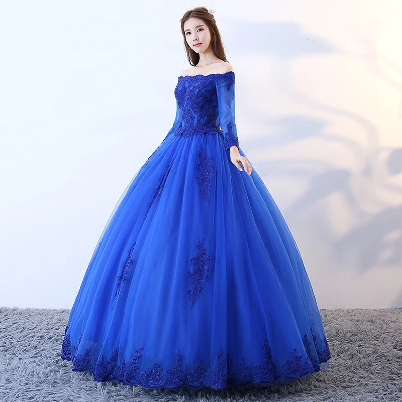 Ruthshen Quinceanera платья королевский синий Маскарад Vestido Винтаж с открытыми плечами бальное платье Пышное платье для выпускного