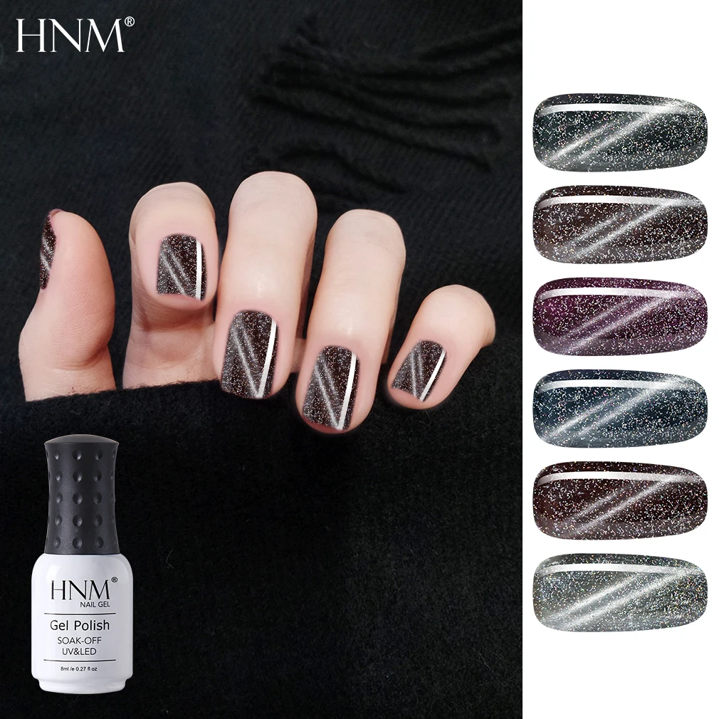 Гель-лак HNM для ногтей 8 мл черный бриллиант кошачий глаз серия цветов