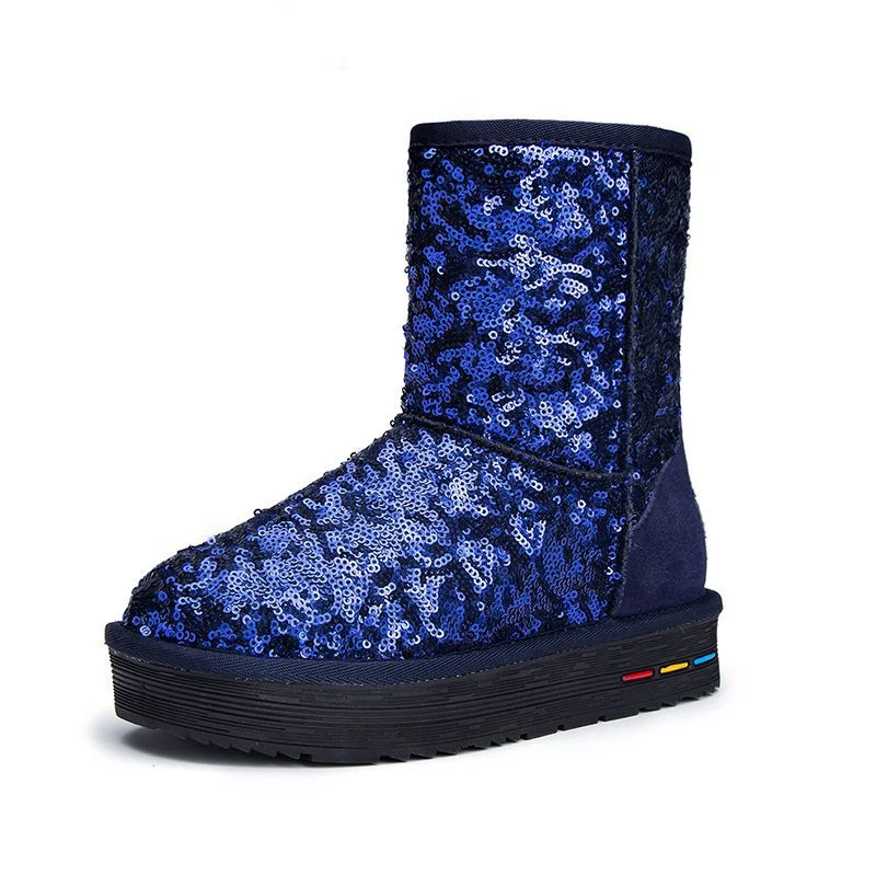 Женские зимние ботинки с серебристыми блестками теплые кожаные на платформе