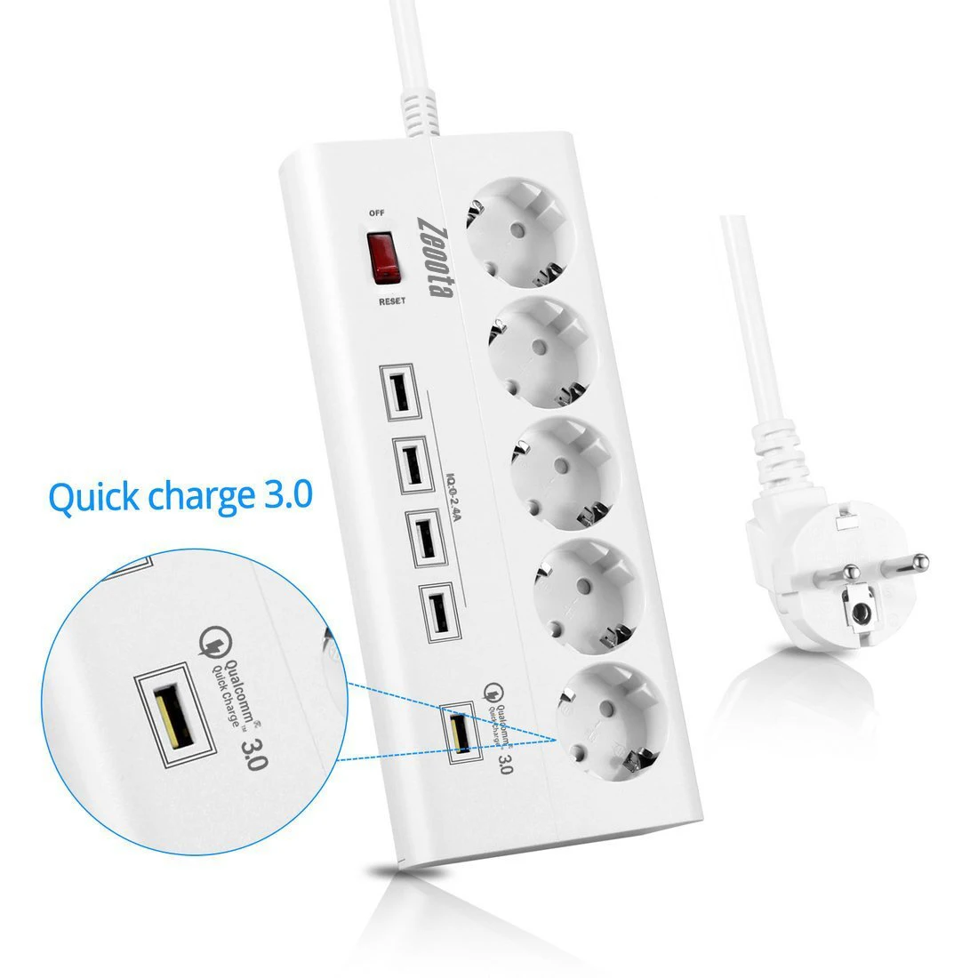 Блок питания 5 розеток ЕС розетка с USB QC 3,0 порт быстрой зарядки для смартфонов, планшетов USB устройств, 1,8 м удлинитель