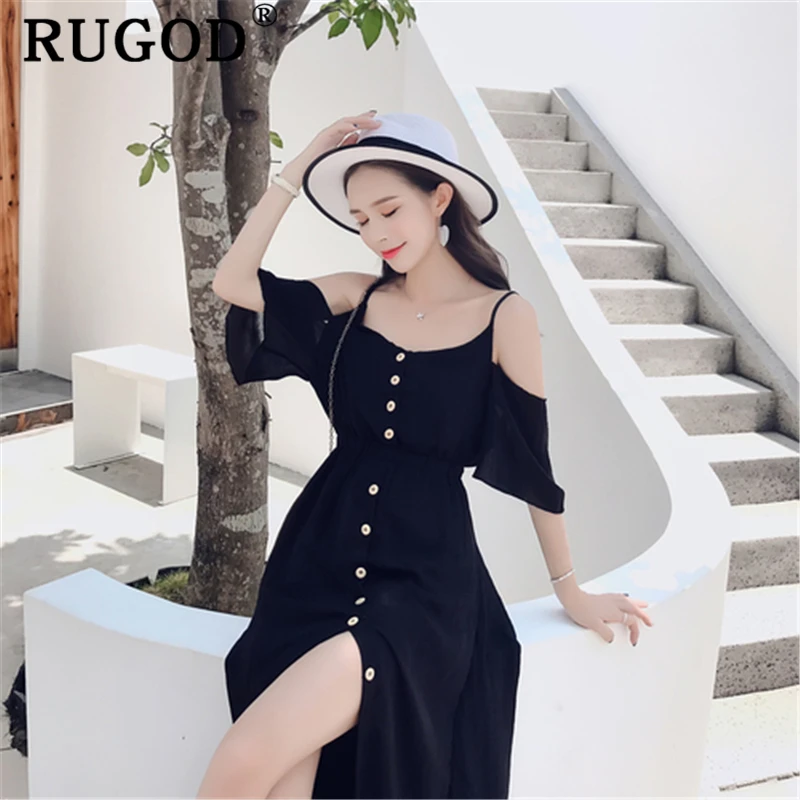 RUGOD женские пляжные вечерние шифон платье элегантный с открытыми плечами Сплит