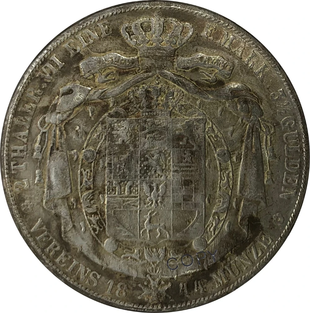 1844 Германия 2 thaler (3 1/2 Gulden) Cupronickel покрытие серебро КОПИЯ монета|Безвалютные