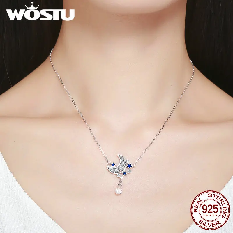 WOSTU,, подлинные 925 пробы серебряные подвески с Луной и звездами для женщин и девушек, хорошее ювелирное изделие, подарок CQN110