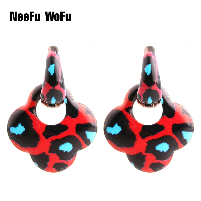 Висячие большие серьги с тигром клевером цинковый сплав капельное масло длинные