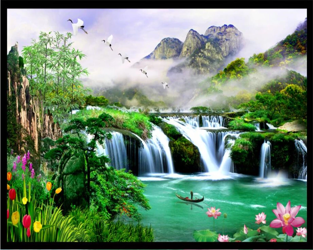 Обои для гостиной спальни 3d обои водопад вода зеленый ТВ фотообои papel de parede |