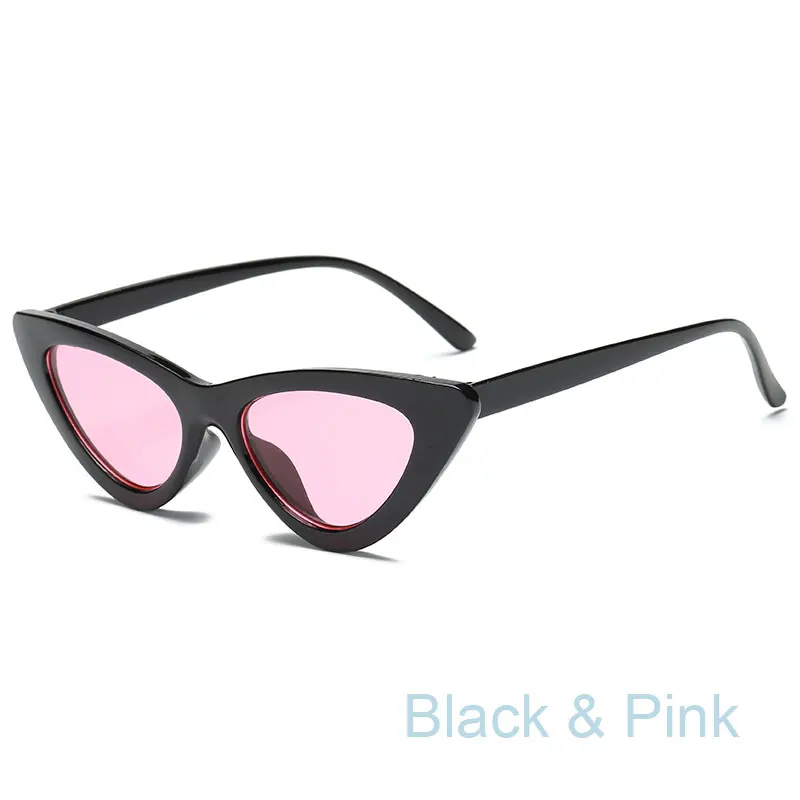 sunglass women очки солнцезащитные женские солнечные прозрачные солнцезащитные женские мода очки розовые винтаж с цветными стеклами маленькие крутые супер кот декоративные с затемнением темные солнечных очков - Цвет линз: Black Pink
