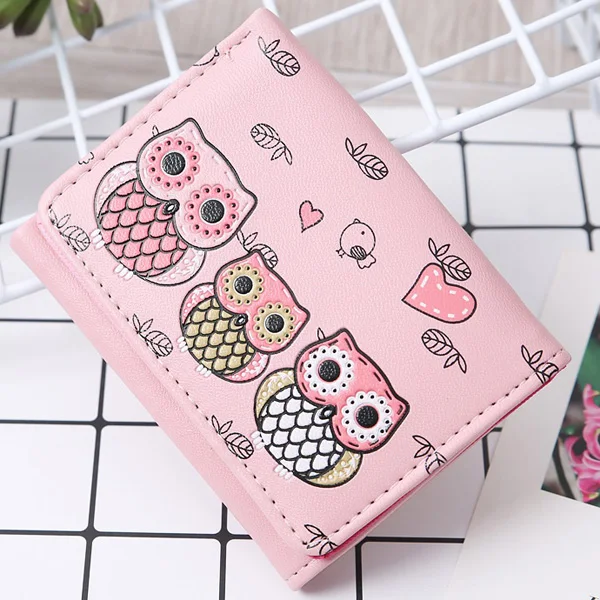 Женские кошельки с милой совой, Дамский кошелек для монет, Длинные Короткие стильные сумки для денег, клатч, женский кошелек, держатель для карт, кошельки, сумка, кошелек - Цвет: Pink Short
