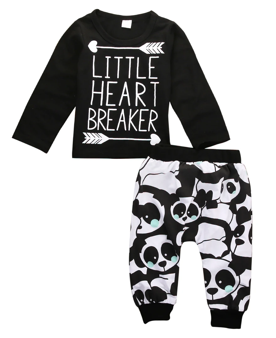 2 шт. футболка с длинным рукавом и штаны панды для новорожденных|Комплекты одежды|