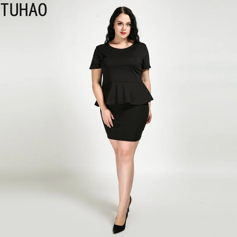 Женские топы и блузки TUHAO однотонные черные белые с оборками для офиса размера