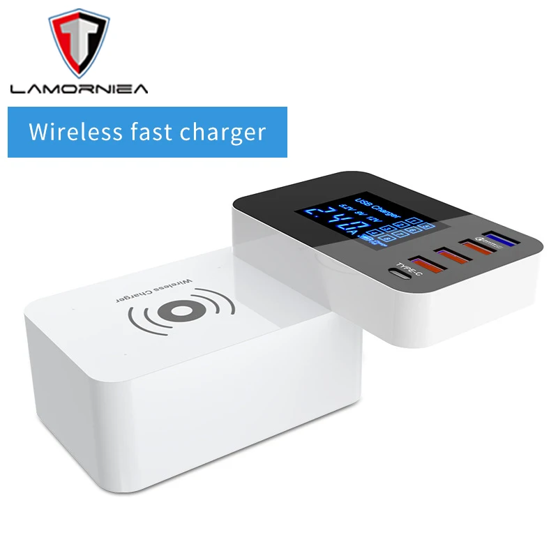 QI Беспроводное зарядное устройство Quick Charge 3 0 Smart USB Type C концентратор светодиодный дисплей адаптер питания