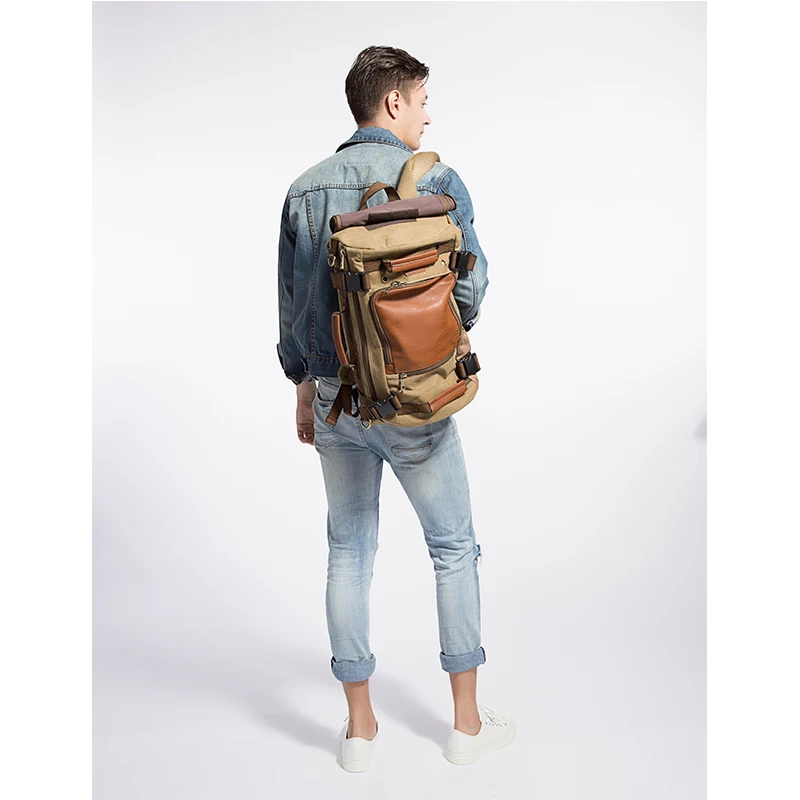 Рюкзак ECOSUSI мужской многофункциональный винтажный Холщовый для путешествий|brand