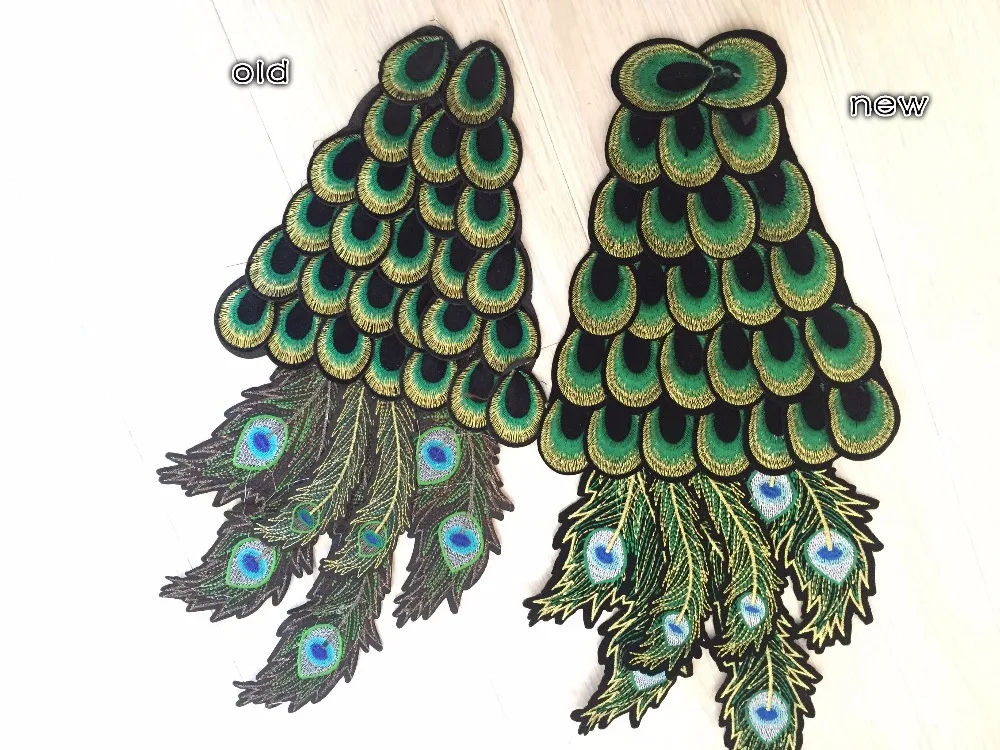 Кружевная нашивка с большими крыльями из ткани перьями павлина (пришивная)