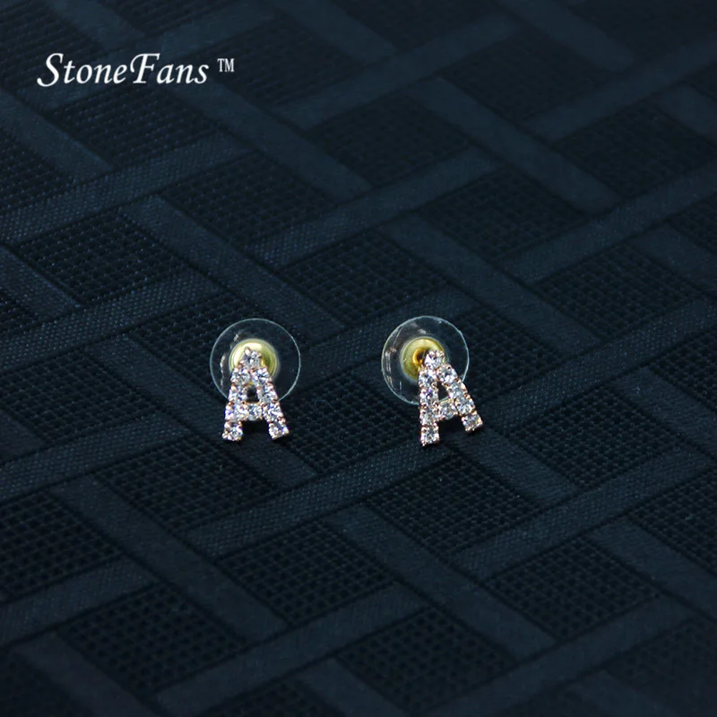 StoneFans письмо розовое золото начальной Серьги Симпатичные CZ Алфавит Для женщин