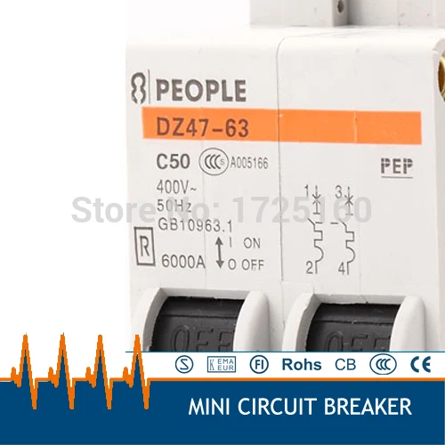 

DZ47-63 2P 50 amp миниатюрный автоматический выключатель mcb