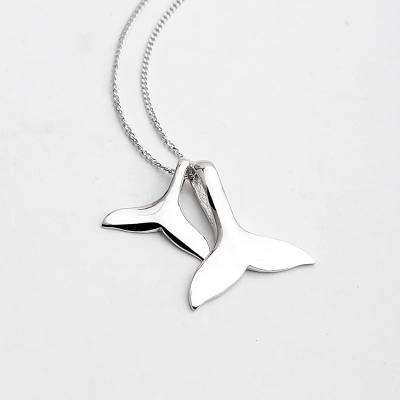 

Flyleaf 100% 925 Sterling Silver Double Mermaid Tail Necklaces & Pendants For Women Creative Fashion Lady Party Jewelry