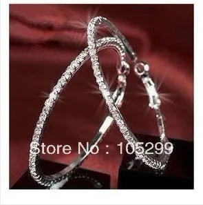 

24Hours Fast Shipping 30-90MM Mixed Austrian Crystal Stone Sterling Silver Coated Hoop Circle Earring Jewelry Gift