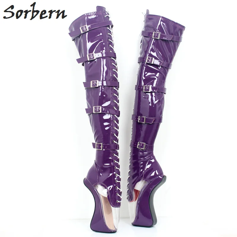 Sorbern Sexy Fetish Ballet Boots Heelless Transparent Toe Over The Knee Boots Unisex Crosss Dressing Shoes Custom Slim or Wide