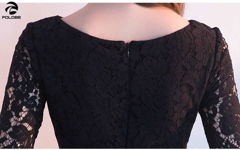 

FOLOBE 2020 new autumn fashion a line half sleeve black dress banquet party lace women dresses with embroidery stars