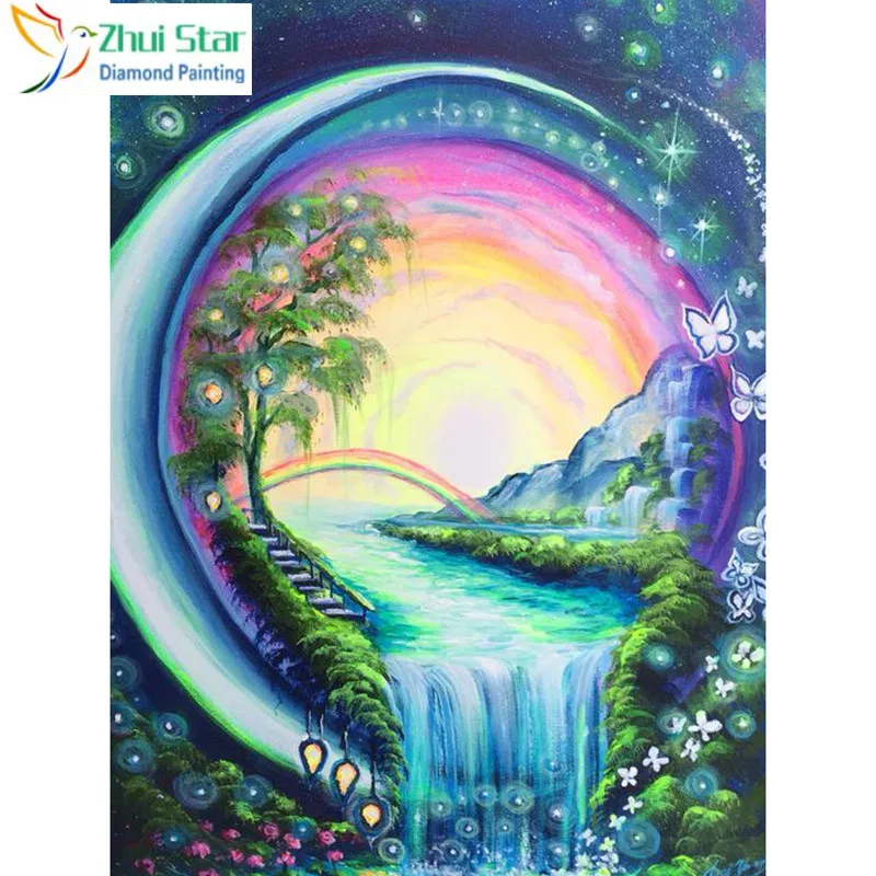 

Zhui Star 5D DIY full Square drill Diamond painting Cross stitch Moon waterfall Diamond embroidery Mosaic decor