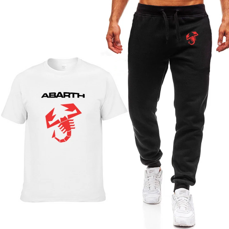 Модные летние мужские футболки автомобиль ABARTH логотип печать хип-хоп Повседневная хлопковая футболка с коротким рукавом высокого качества брюки костюм мужская одежда